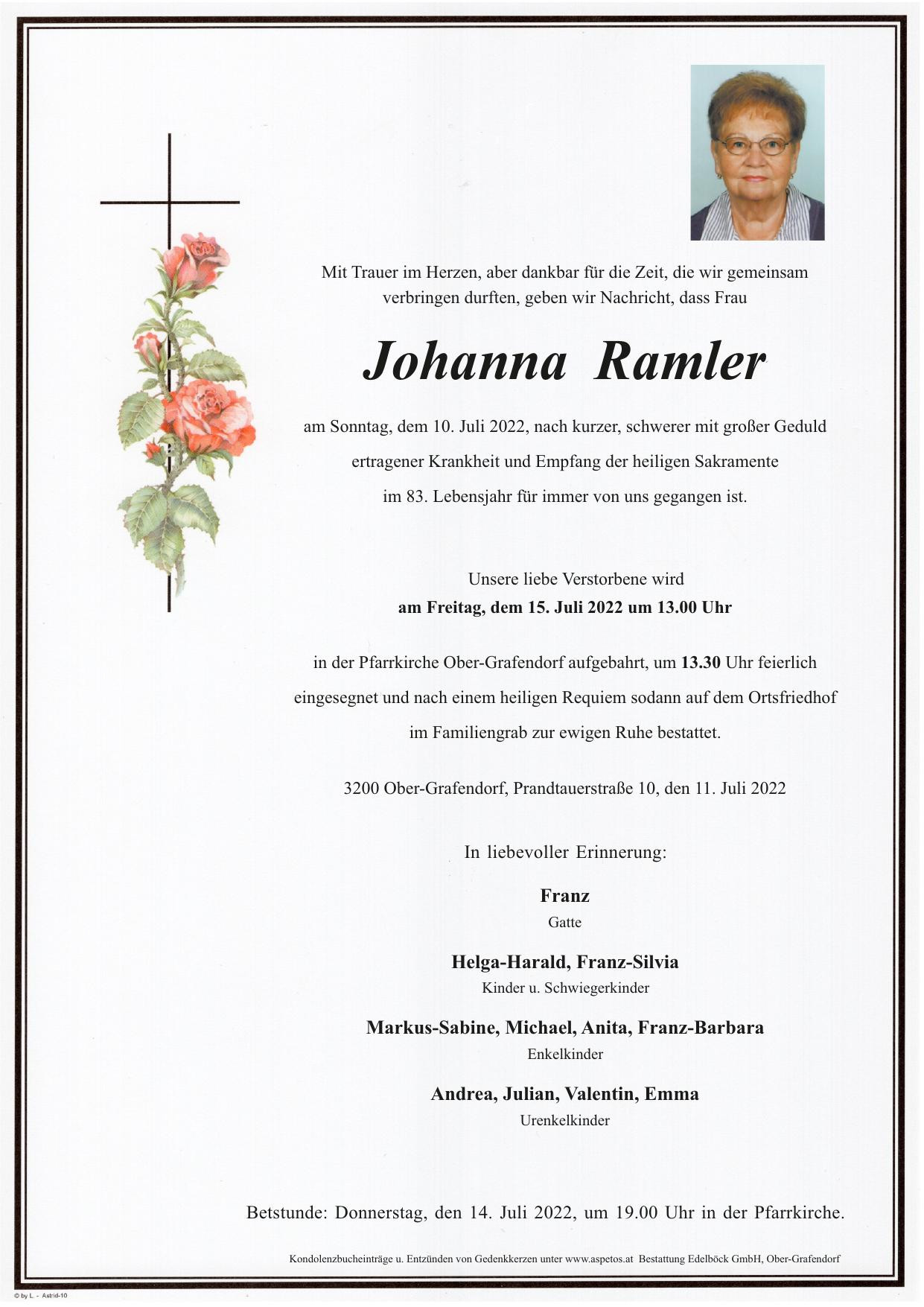 Traueranzeige von Johanna Ramler