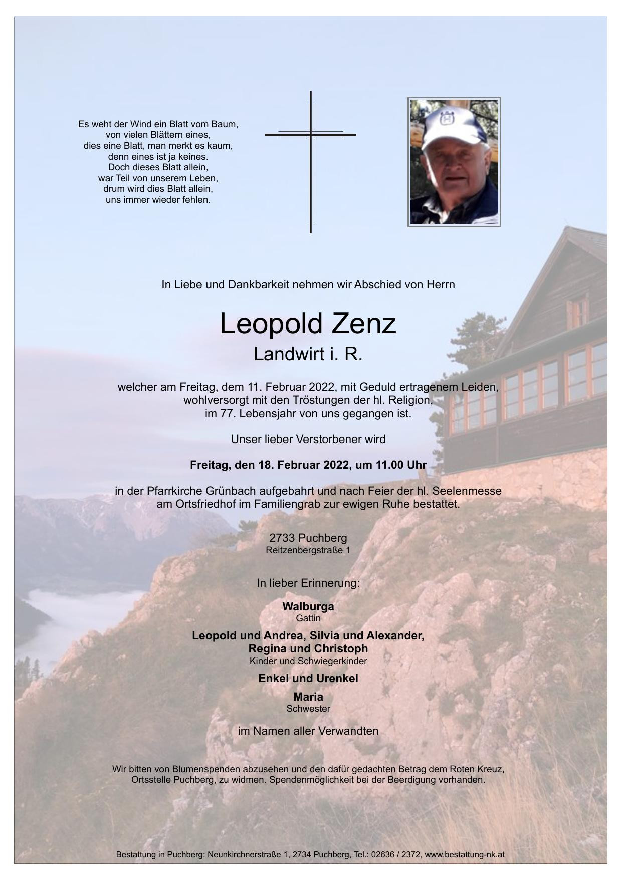 Traueranzeige von Leopold Zenz