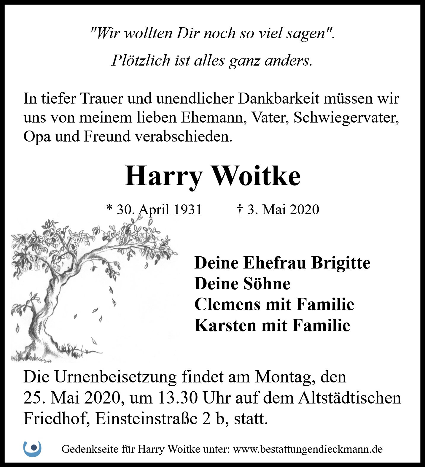 Traueranzeige von Harry Woitke