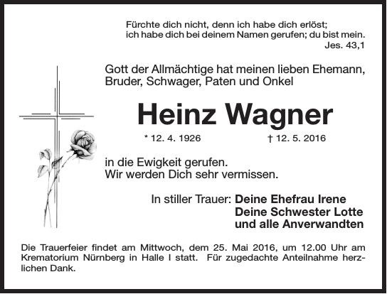 Traueranzeige von Heinz Wagner