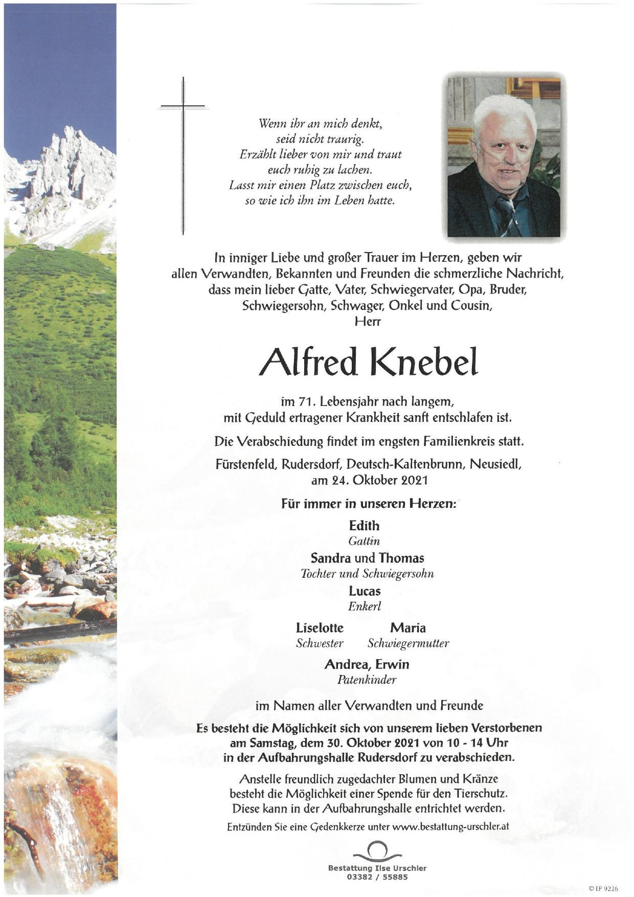 Traueranzeige von Alfred Knebel