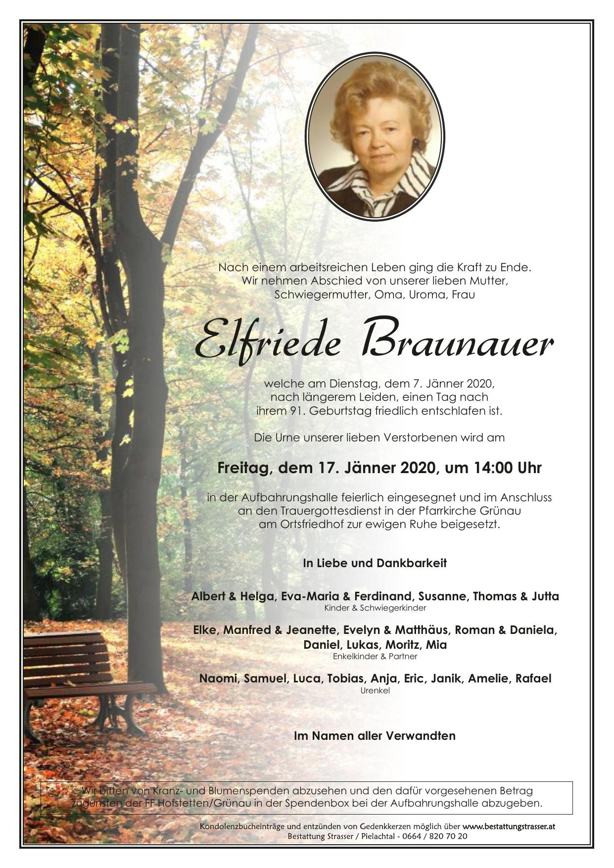 Traueranzeige von Elfriede Braunauer
