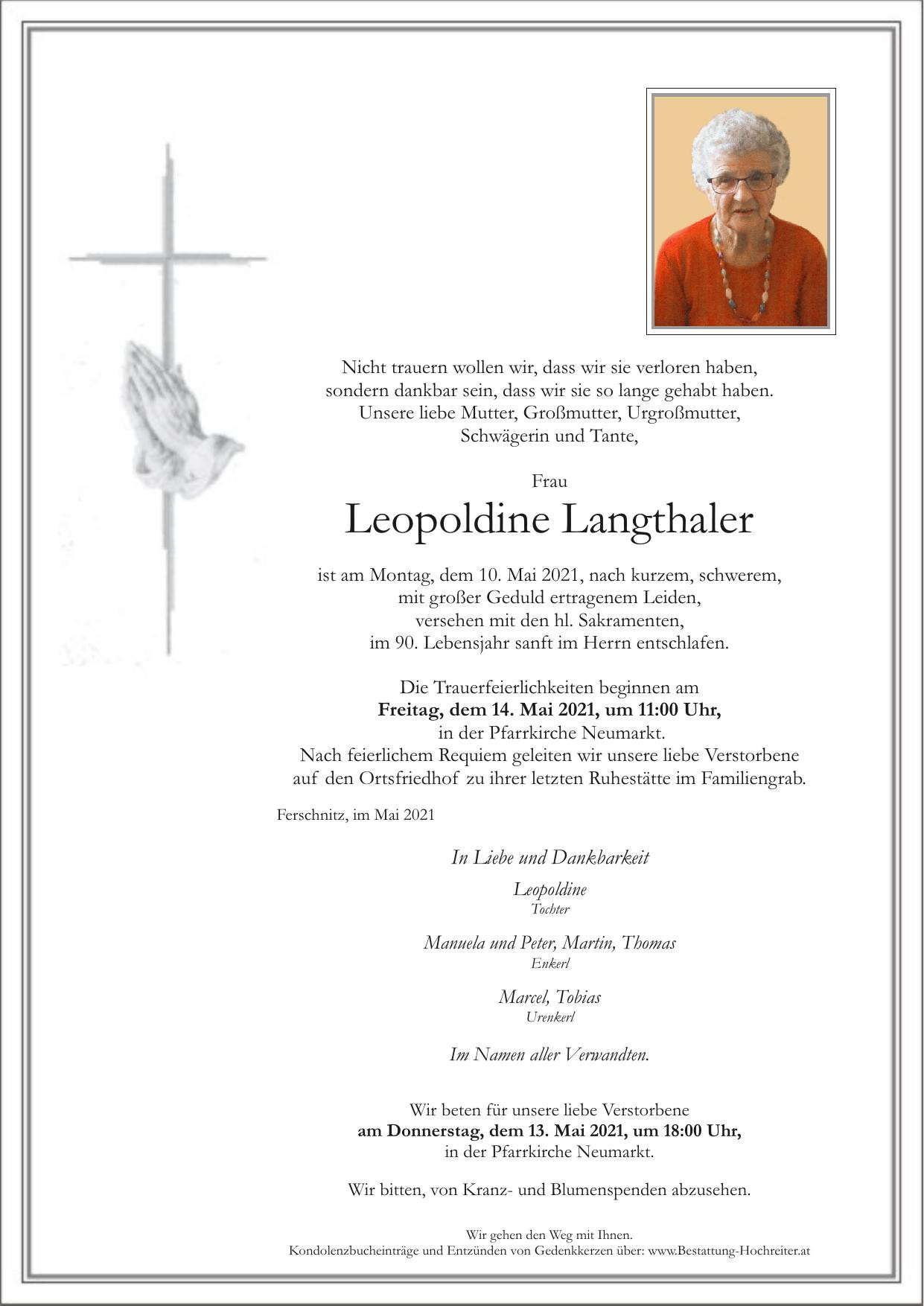Traueranzeige von Leopoldine Langthaler