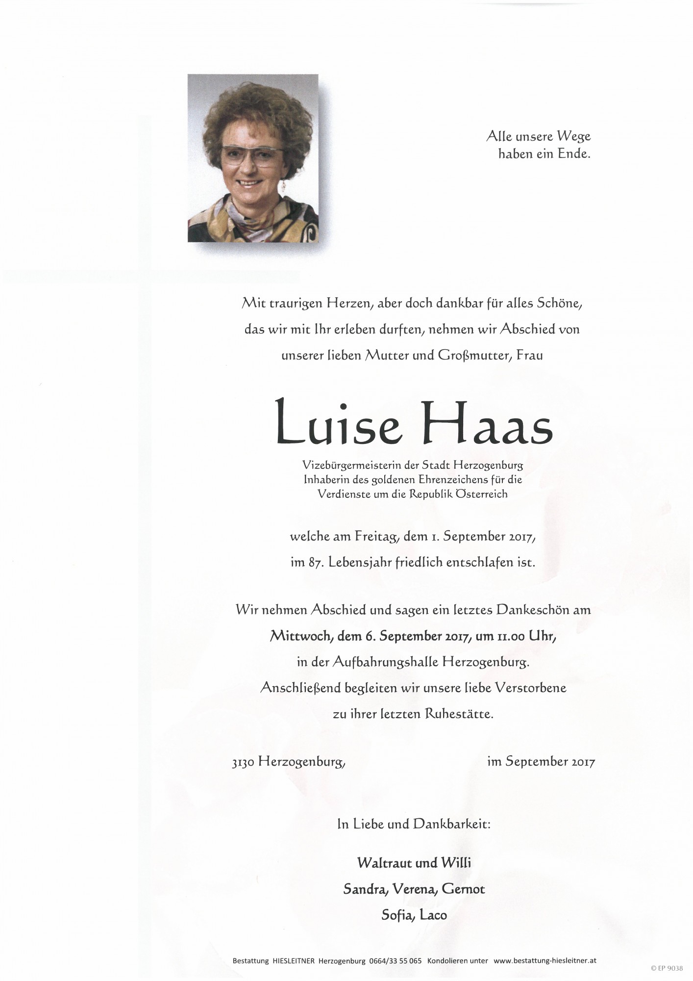 Traueranzeige von Luise Haas