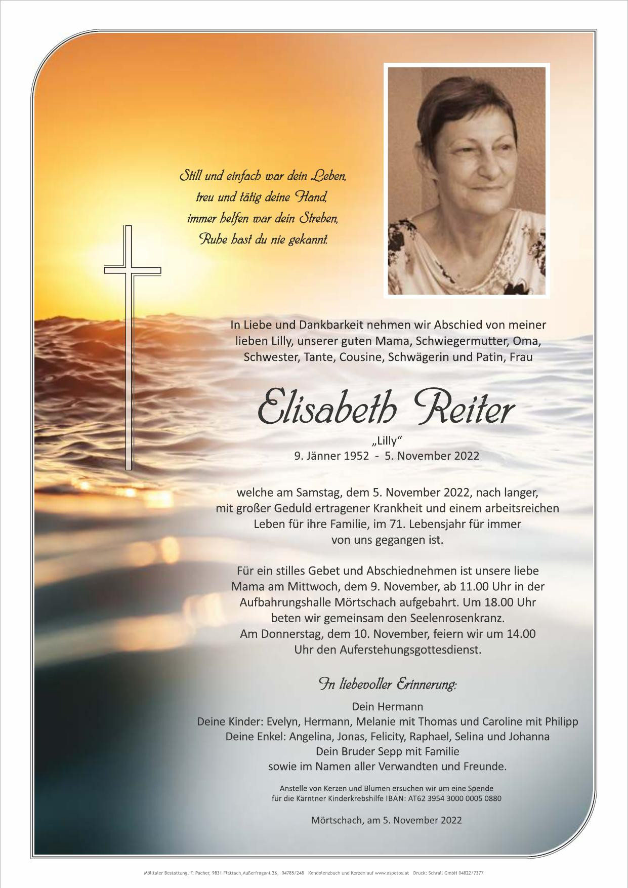 Traueranzeige von Elisabeth Reiter