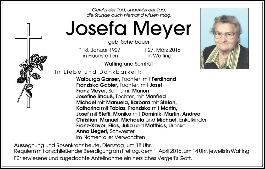 Traueranzeige von Josefa Meyer