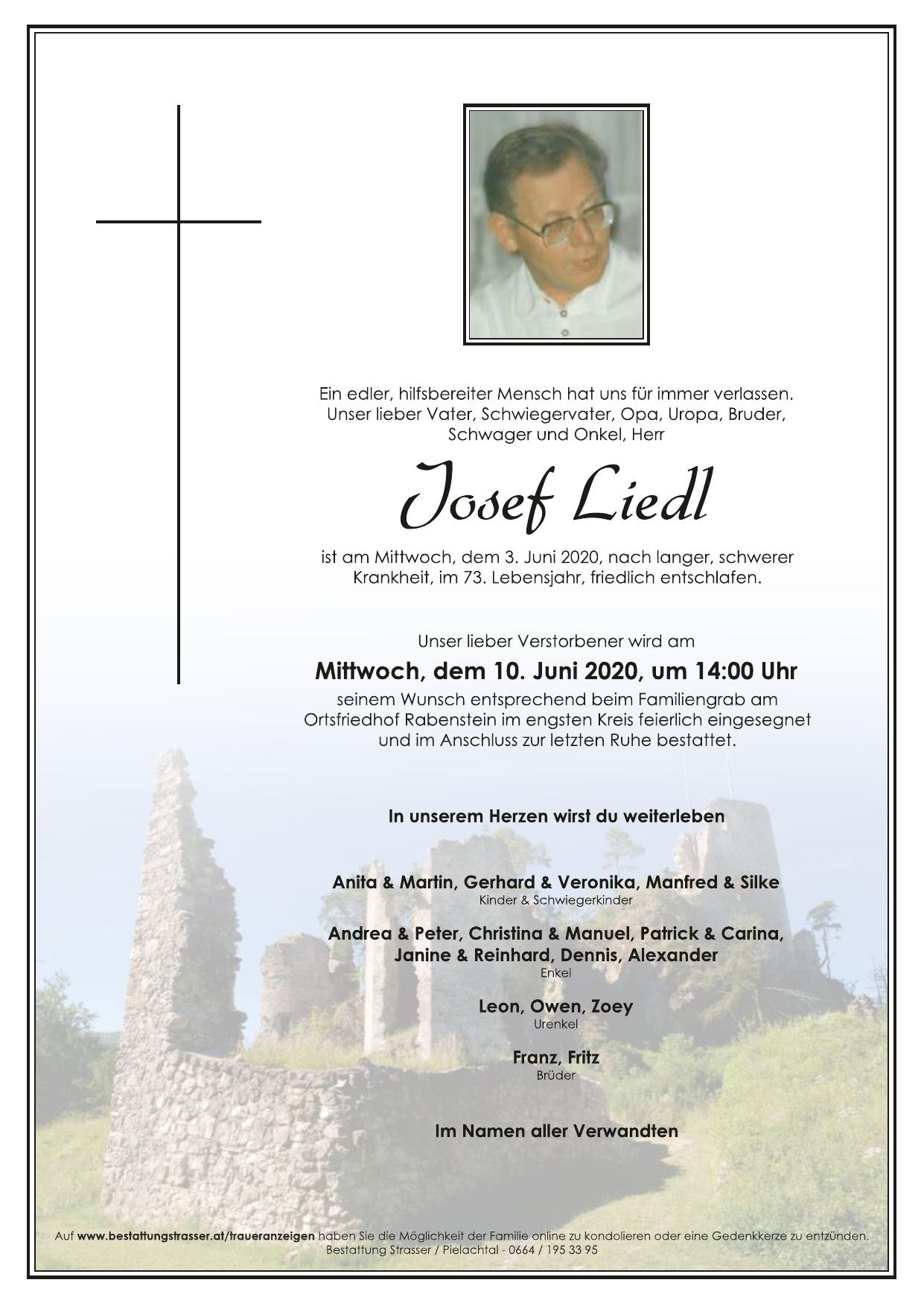 Traueranzeige von Josef Liedl