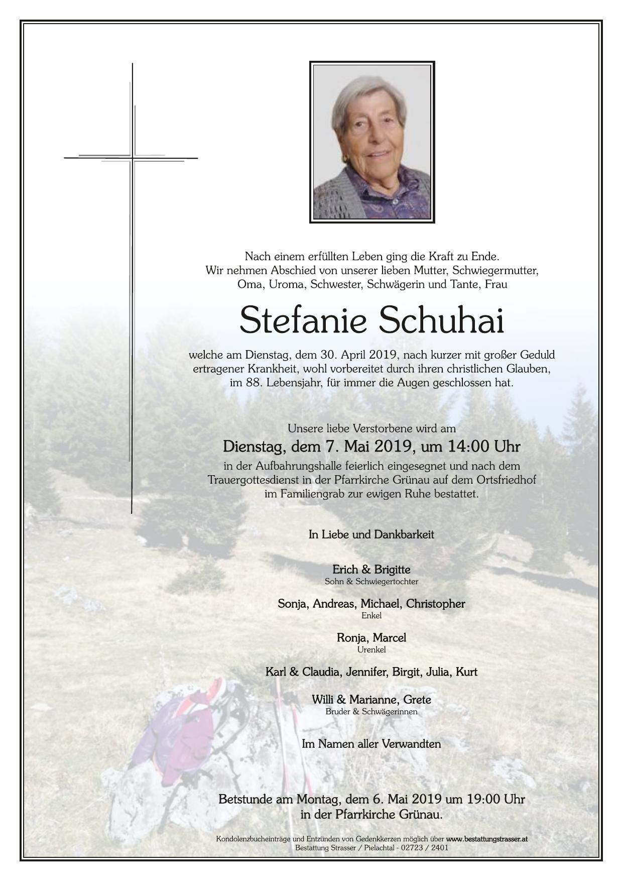 Traueranzeige von Stefanie Schuhai