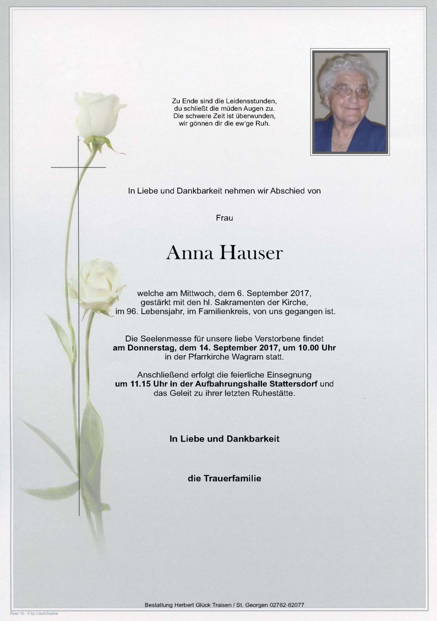 Traueranzeige von Anna Hauser