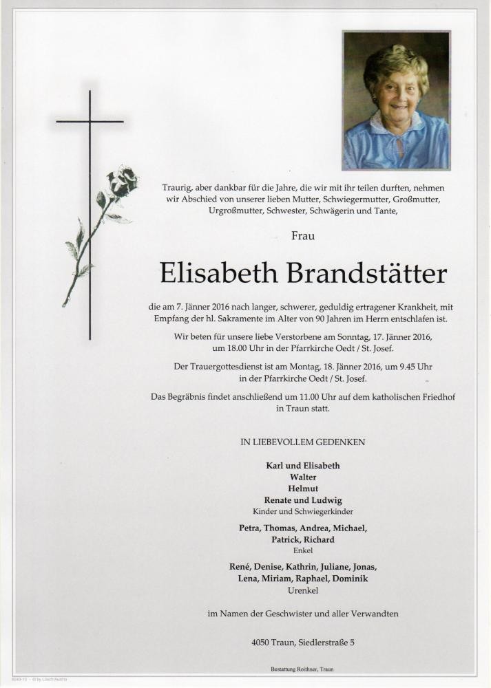 Traueranzeige von Elisabeth Brandstätter