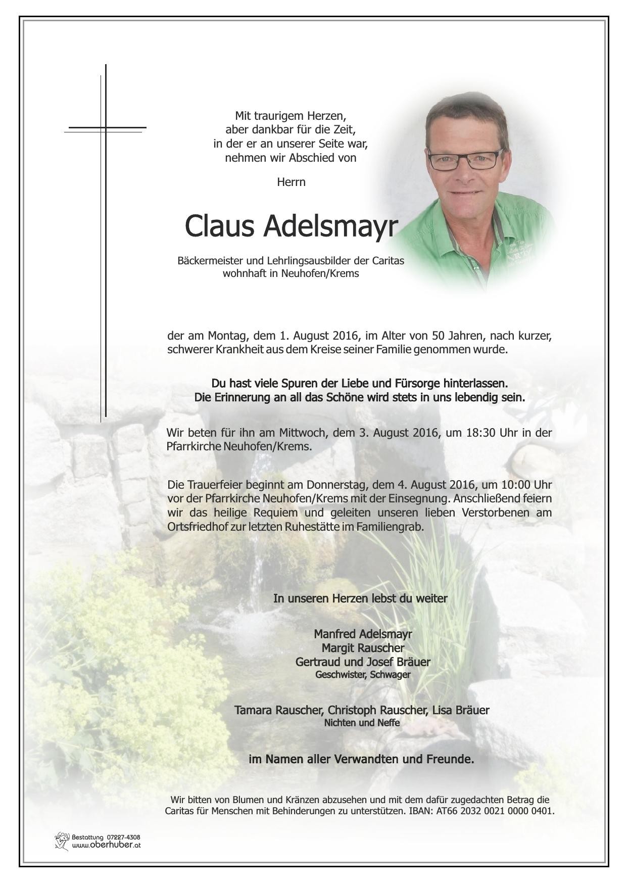 Traueranzeige von Claus Adelsmayr