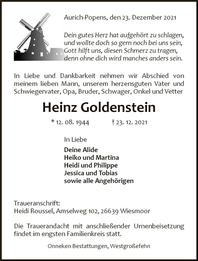 Traueranzeige von Heinz Goldenstein