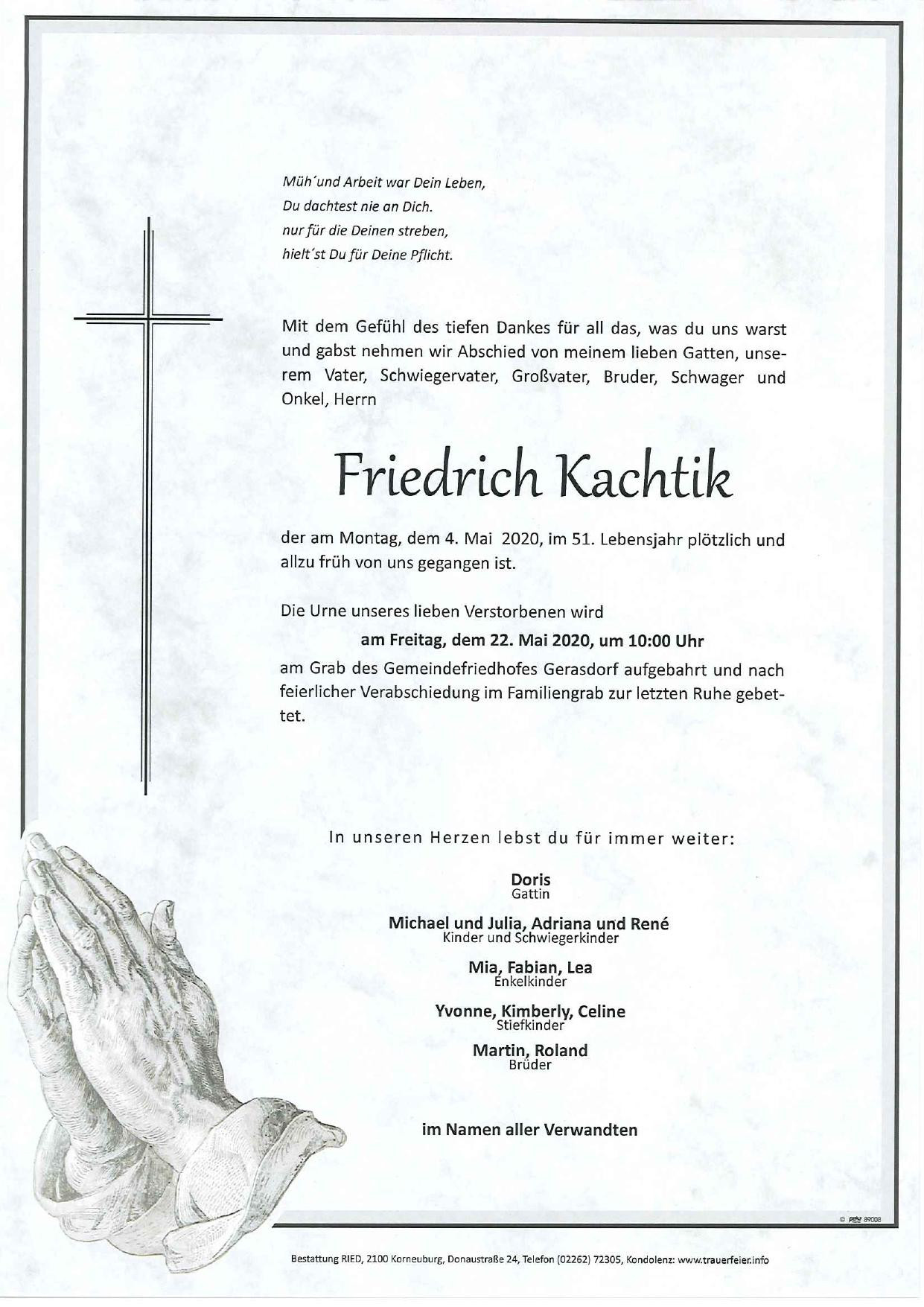 Traueranzeige von Friedrich Kachtik