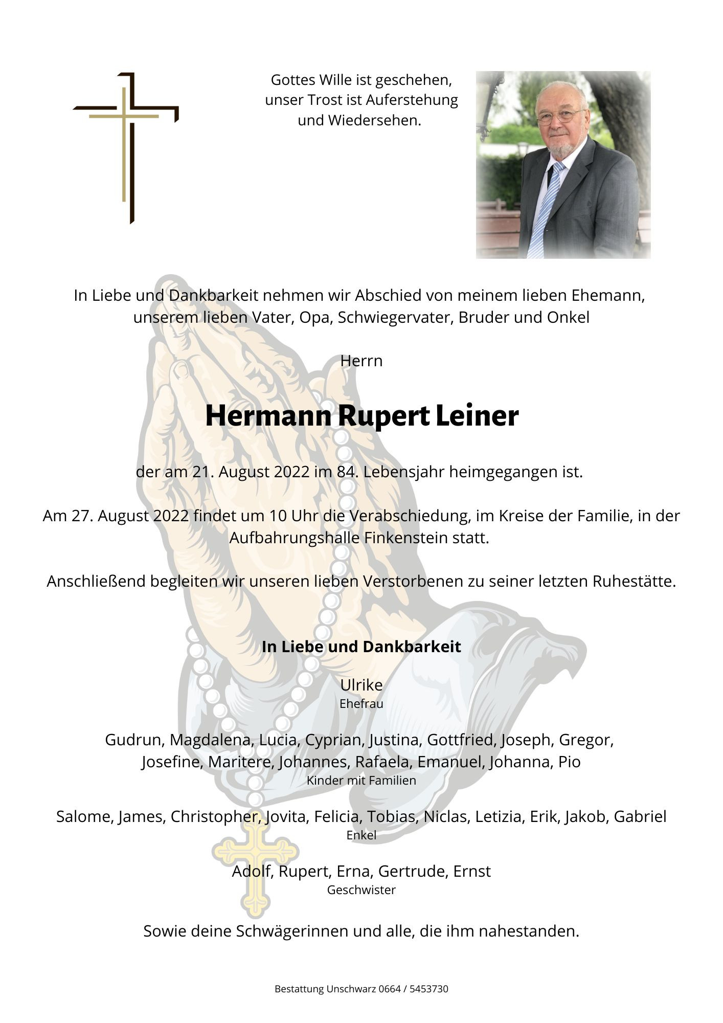 Traueranzeige von Hermann Leiner