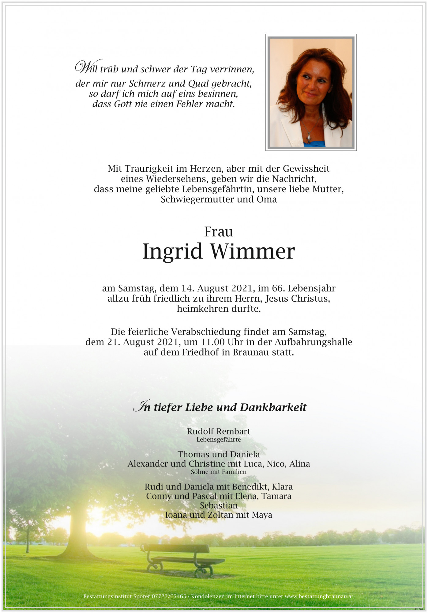 Traueranzeige von Ingrid Wimmer