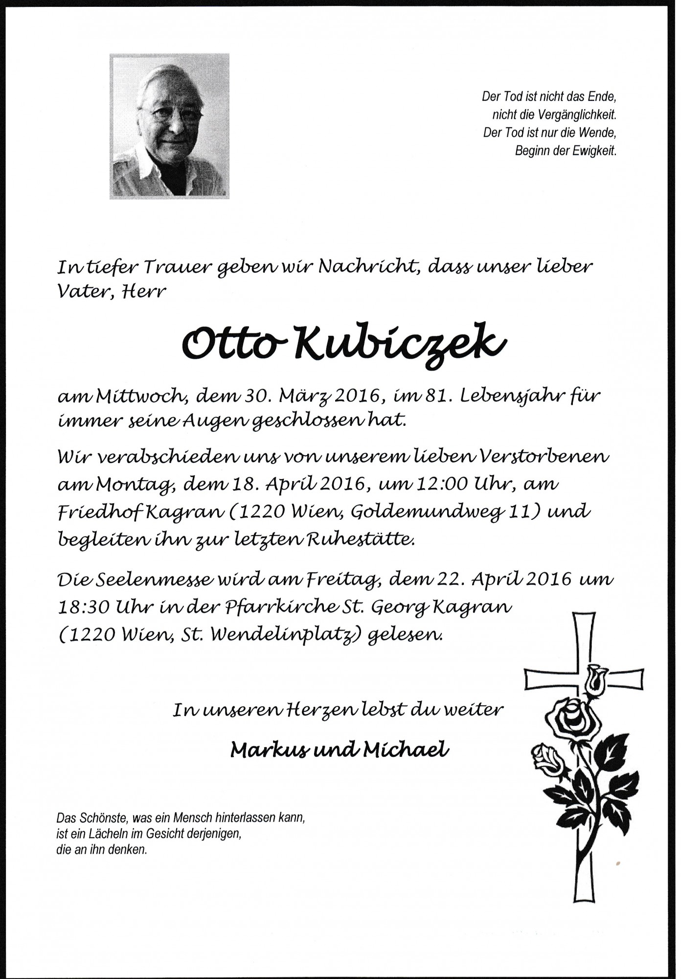 Traueranzeige von Otto Kubiczek