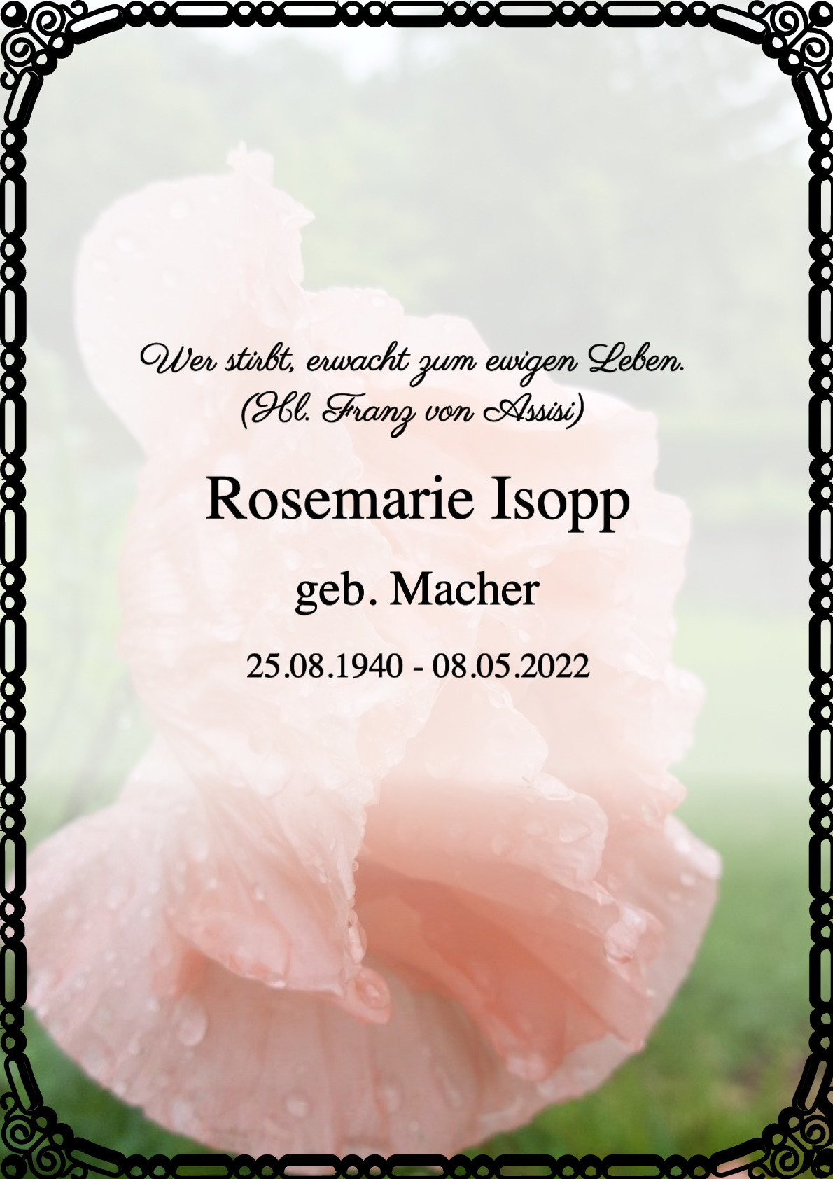 Traueranzeige von Rosemarie Isopp