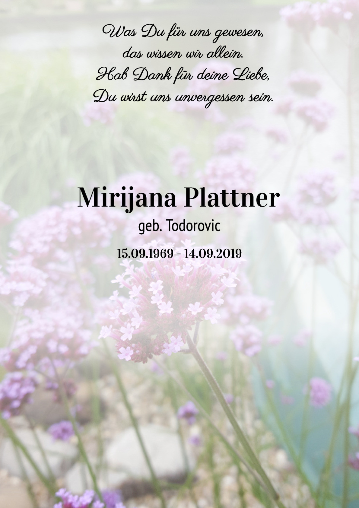 Traueranzeige von Mirijana Plattner