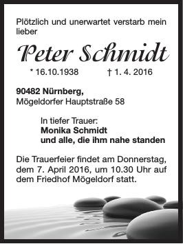 Traueranzeige von Peter Schmidt
