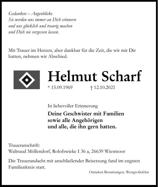 Traueranzeige von Helmut Scharf