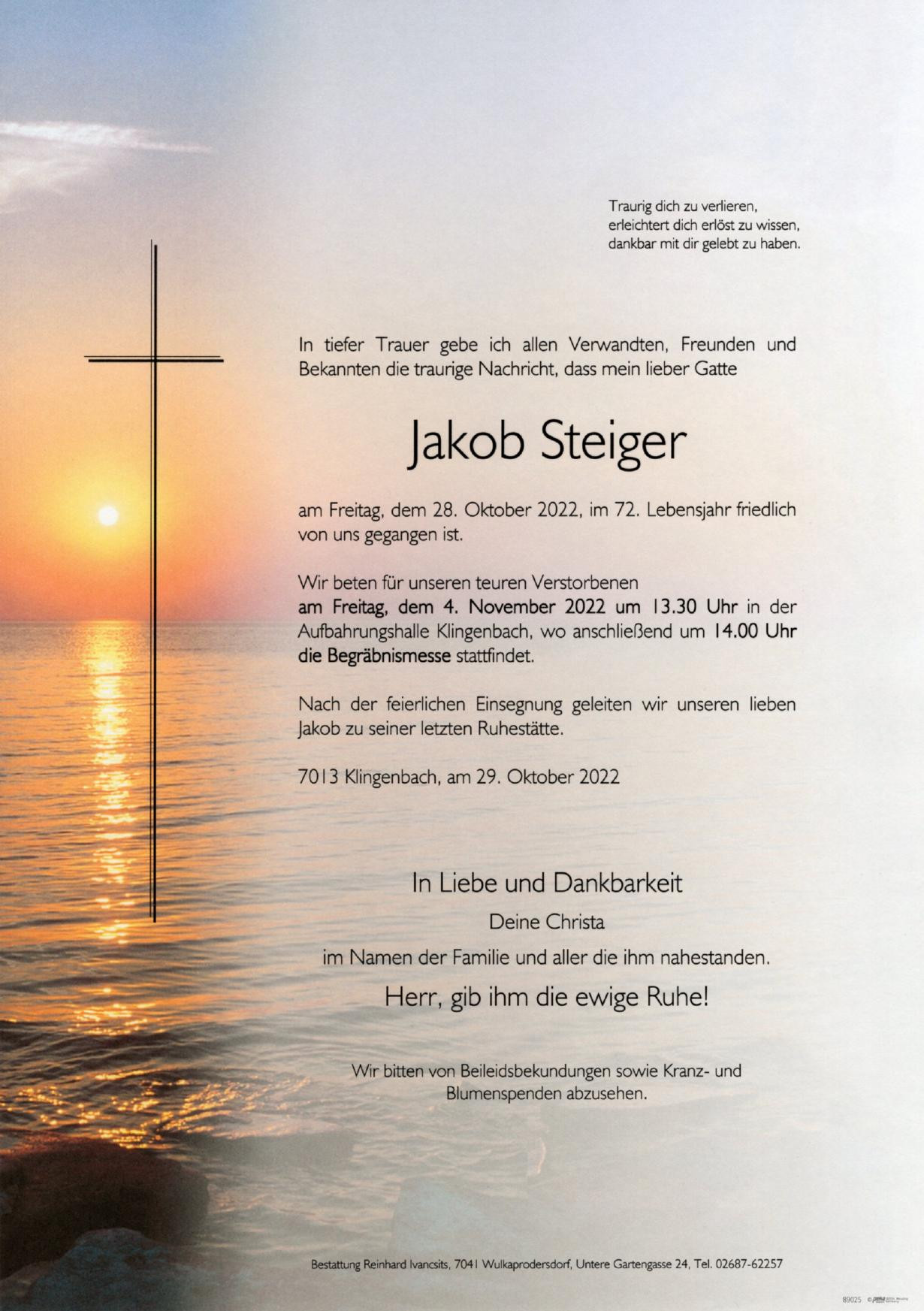 Traueranzeige von Jakob Steiger