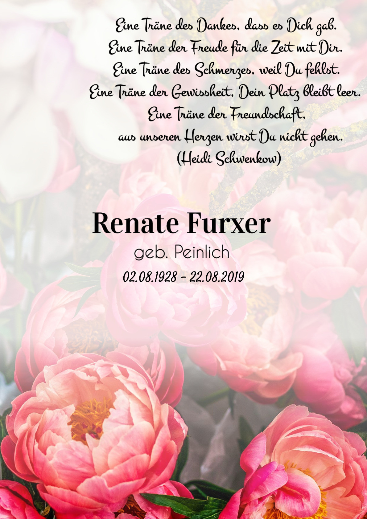 Traueranzeige von Renate Furxer