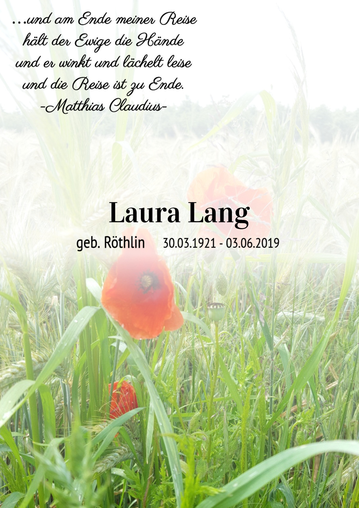Traueranzeige von Laura Lang