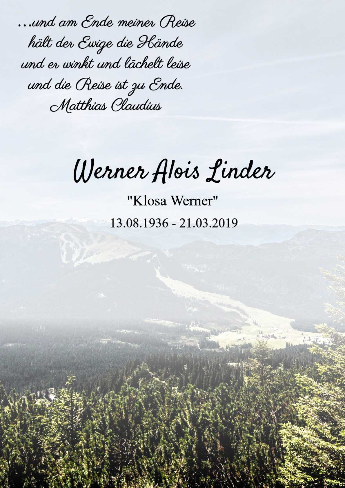 Traueranzeige von Werner Alois Linder