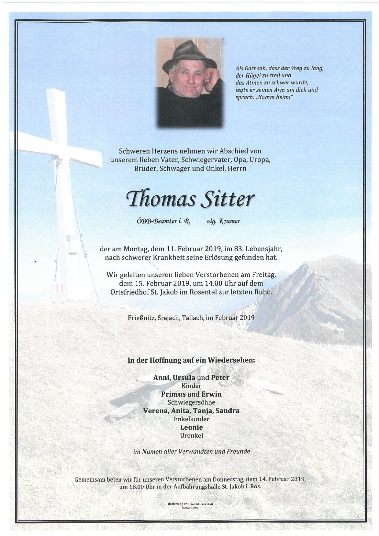 Traueranzeige von Thomas Sitter