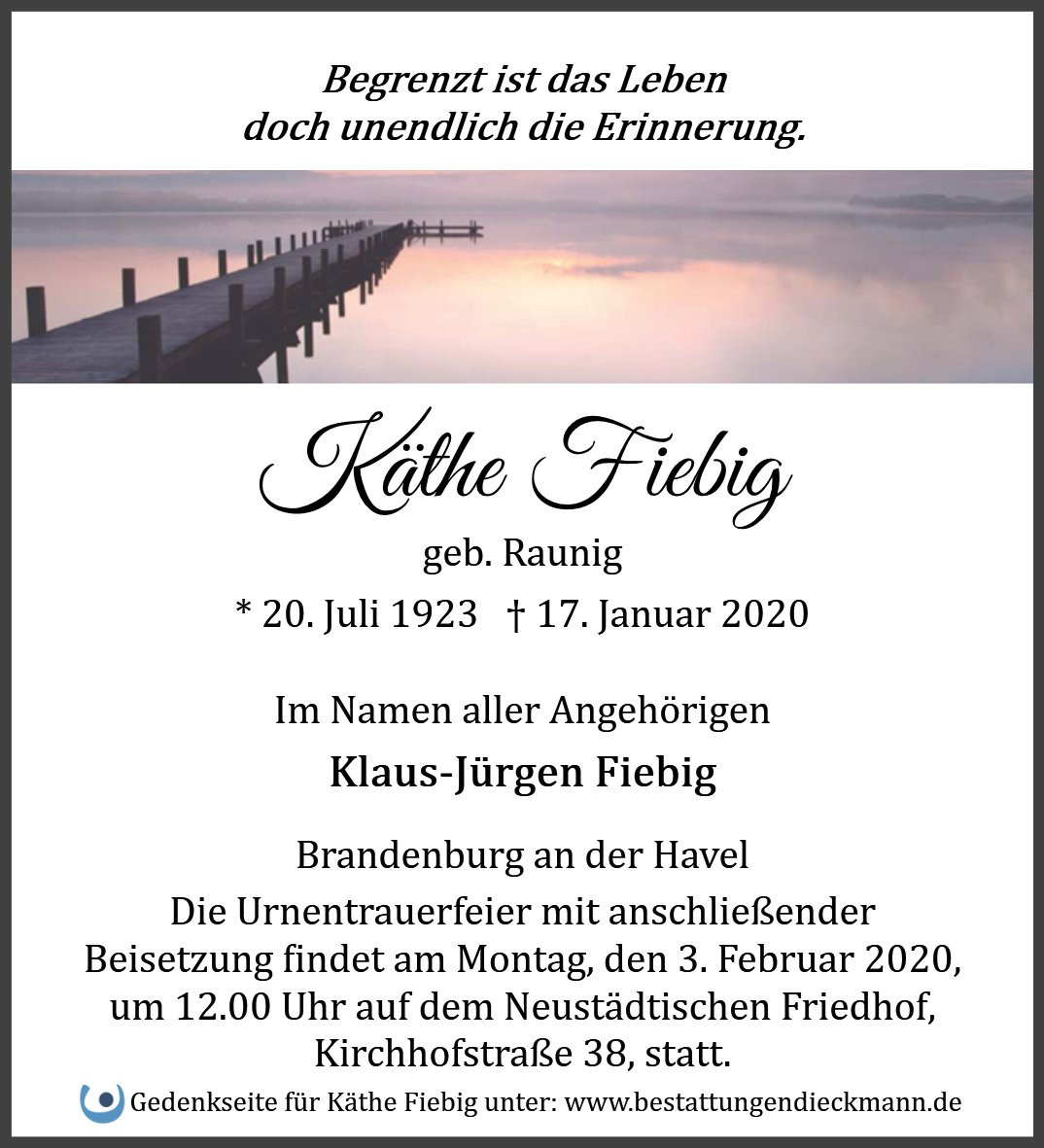 Traueranzeige von Käthe Fiebig
