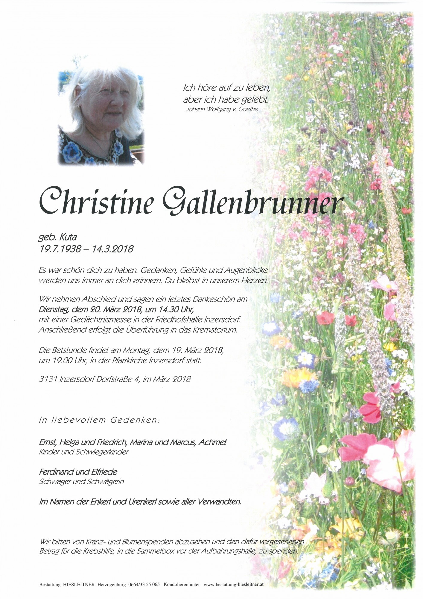 Traueranzeige von Christine Gallenbrunner
