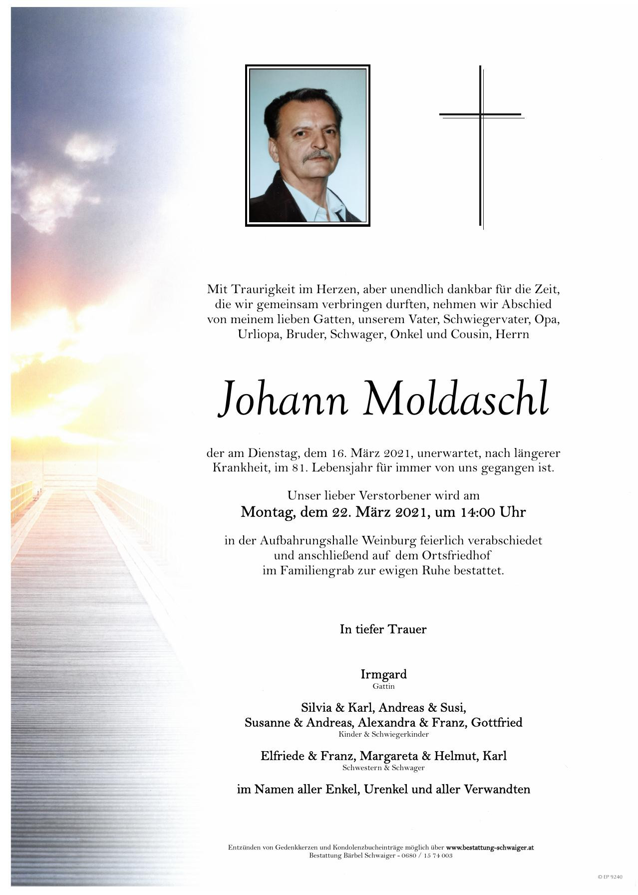 Traueranzeige von Johann Moldaschl