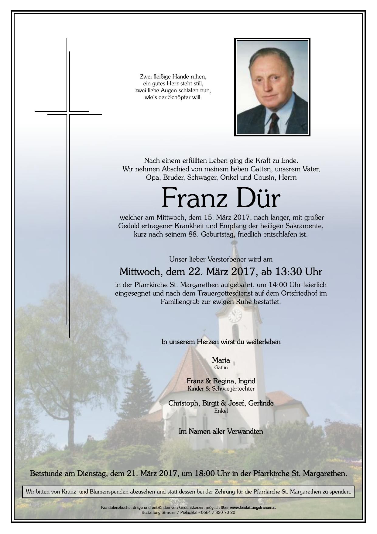 Traueranzeige von Franz Dür