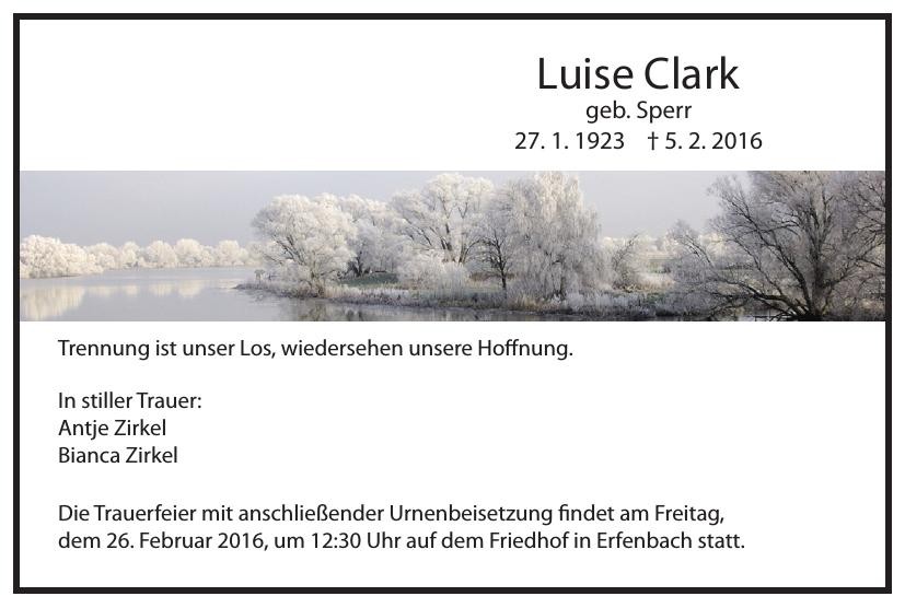 Traueranzeige von Luise Clark