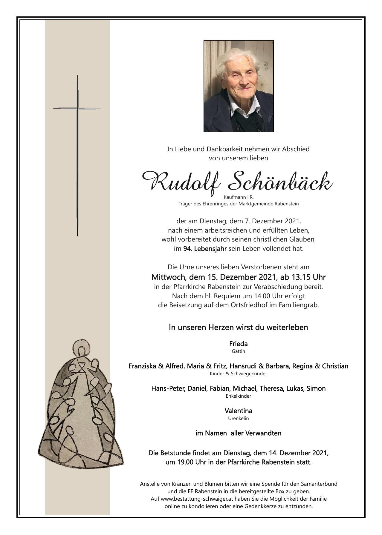 Traueranzeige von Rudolf Schönbäck
