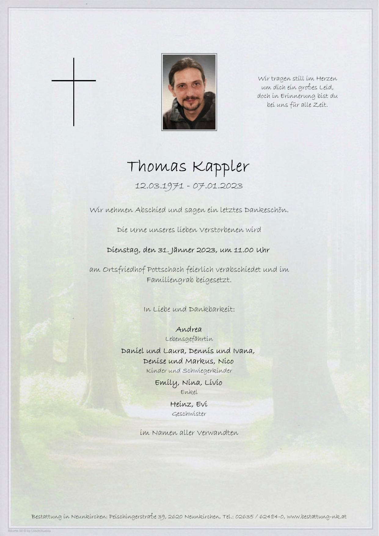 Traueranzeige von Thomas Kappler