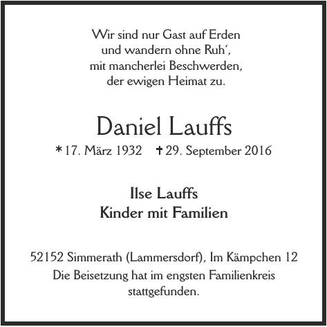 Traueranzeige von Daniel Lauffs