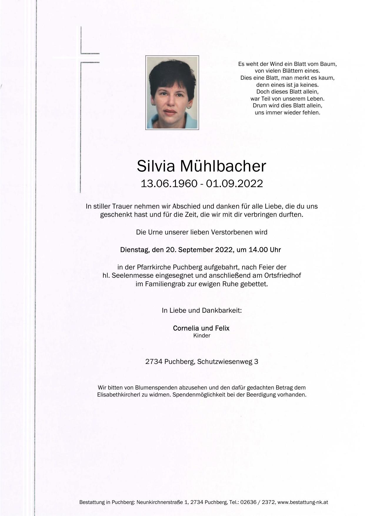 Traueranzeige von Silvia Mühlbacher