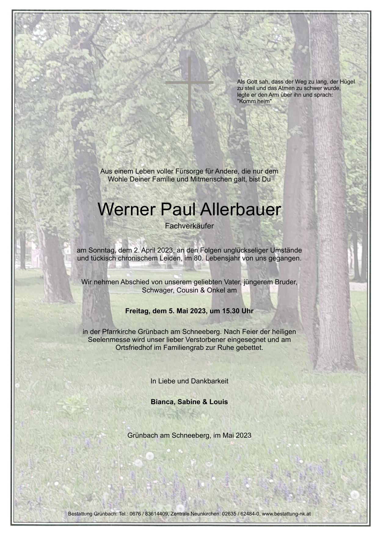 Traueranzeige von Werner Paul Allerbauer
