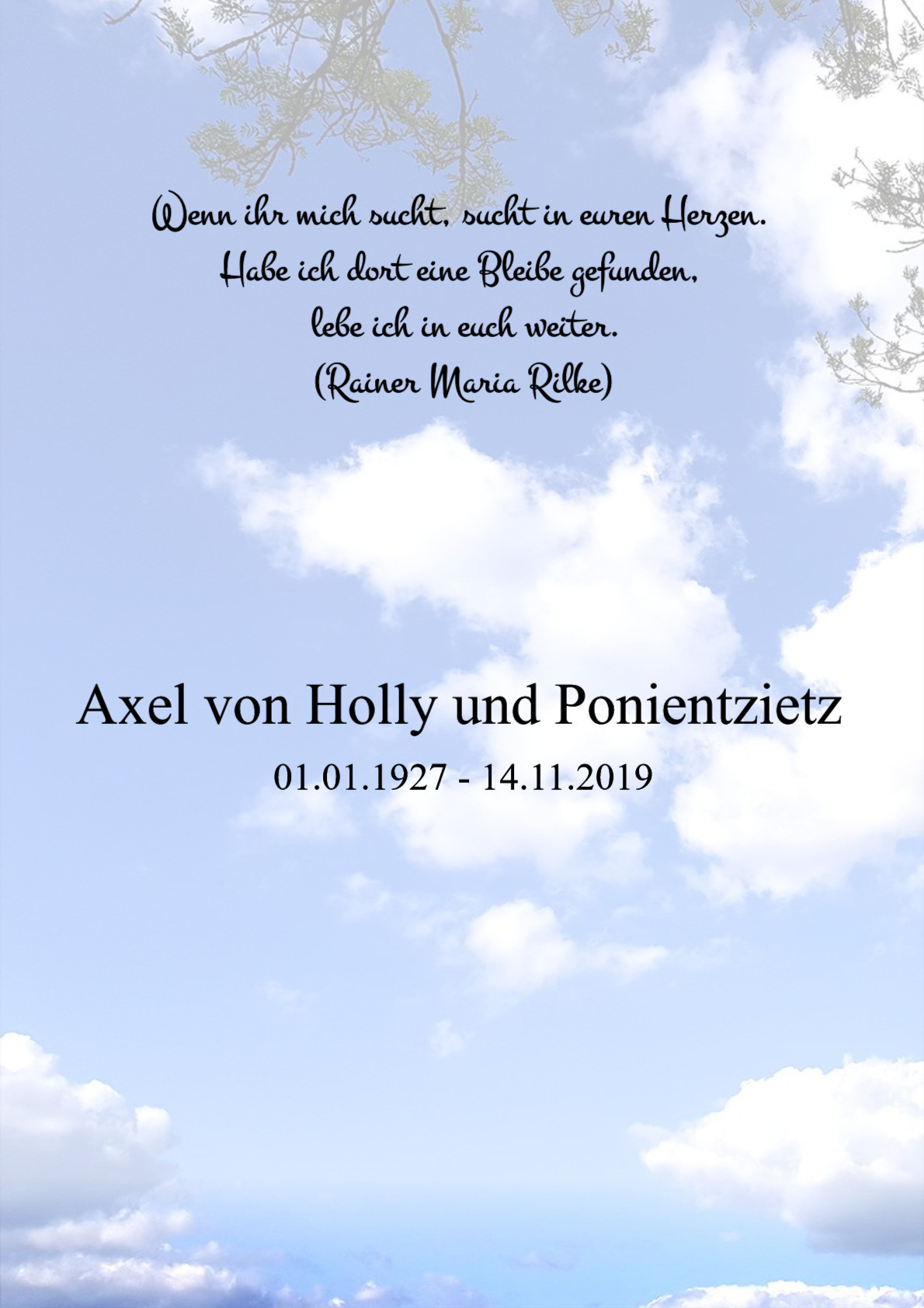 Traueranzeige von Axel von Holly und Ponientzietz
