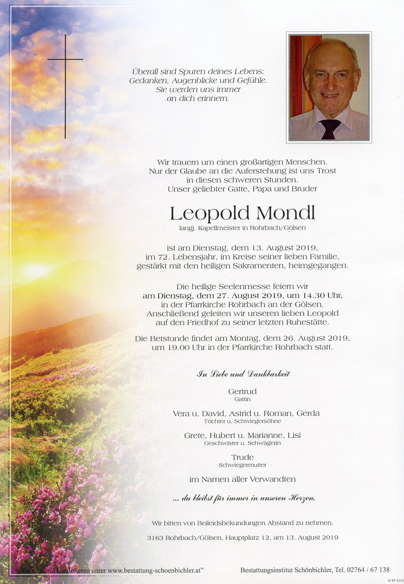 Traueranzeige von Leopold Mondl