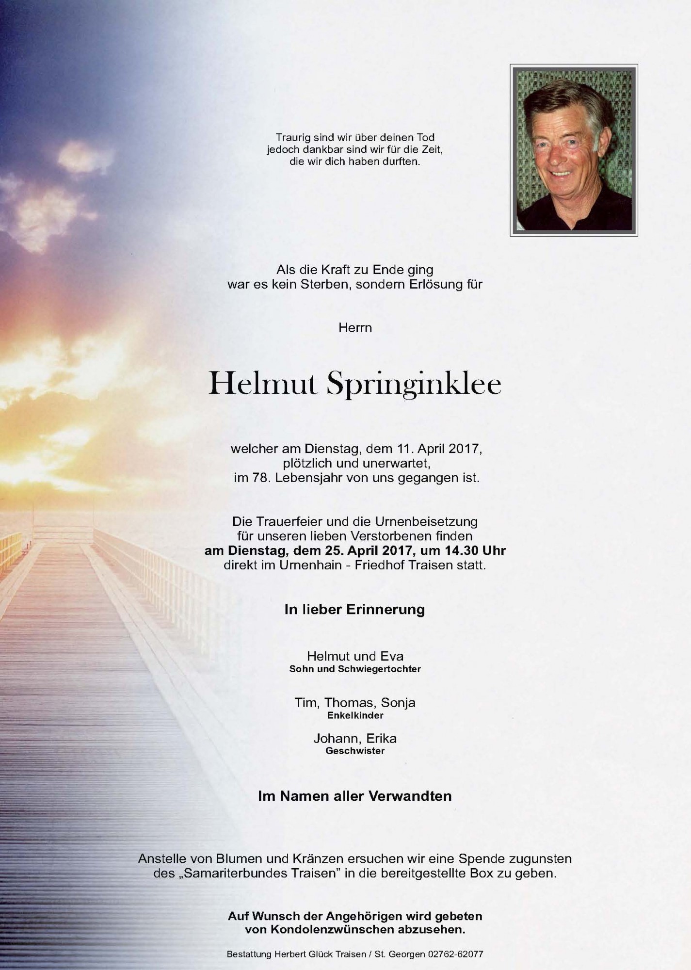 Traueranzeige von Helmut Springinklee