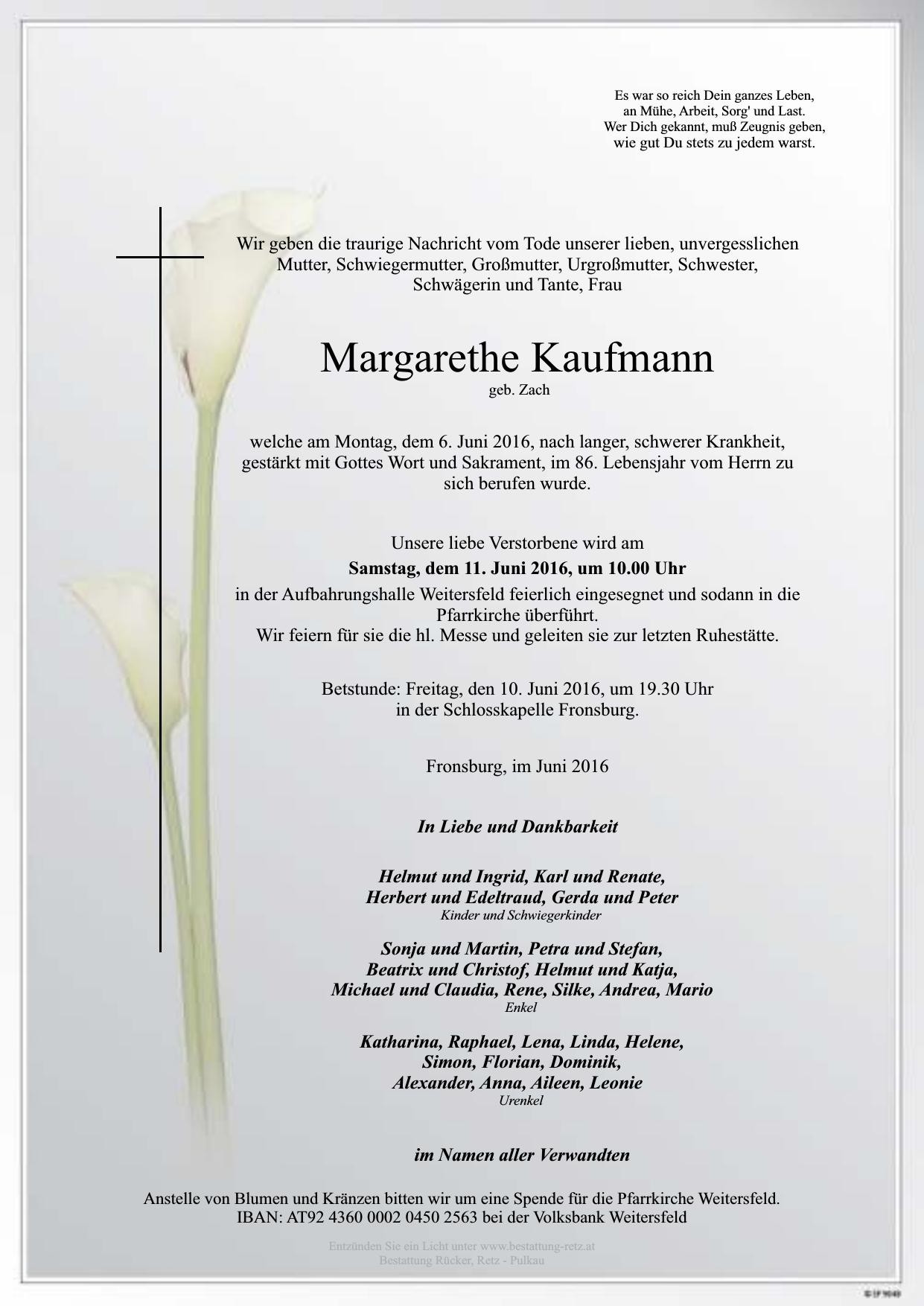 Traueranzeige von Margarethe Kaufmann