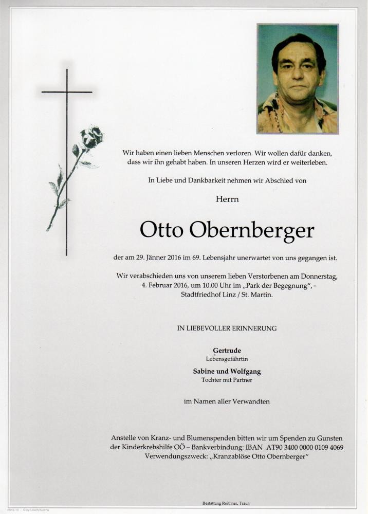 Traueranzeige von Otto Obernberger