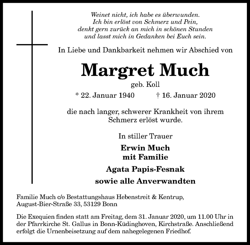 Traueranzeige von Margret Much