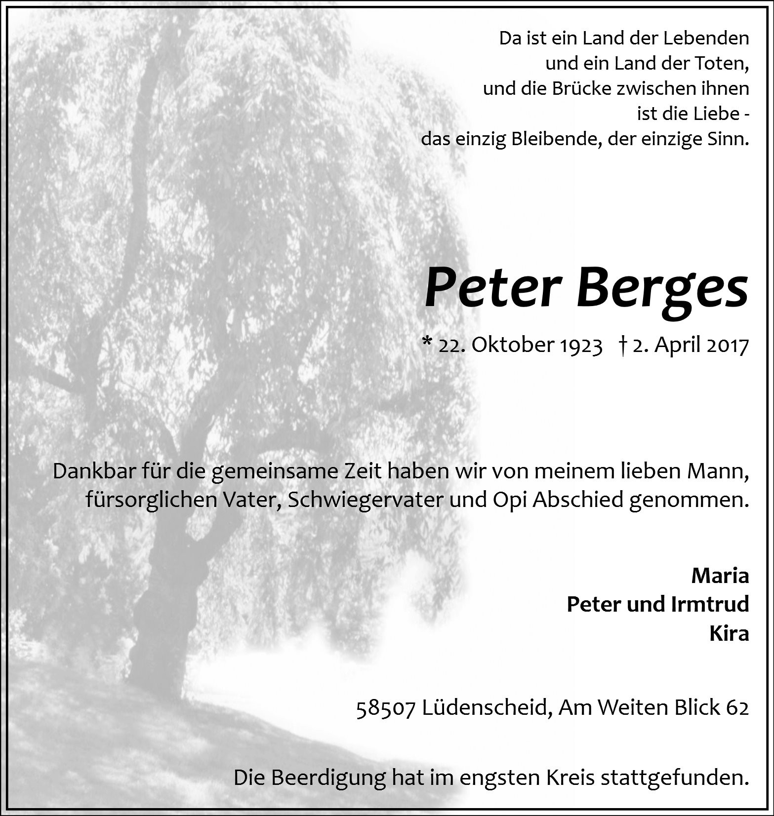 Traueranzeige von Peter Berges