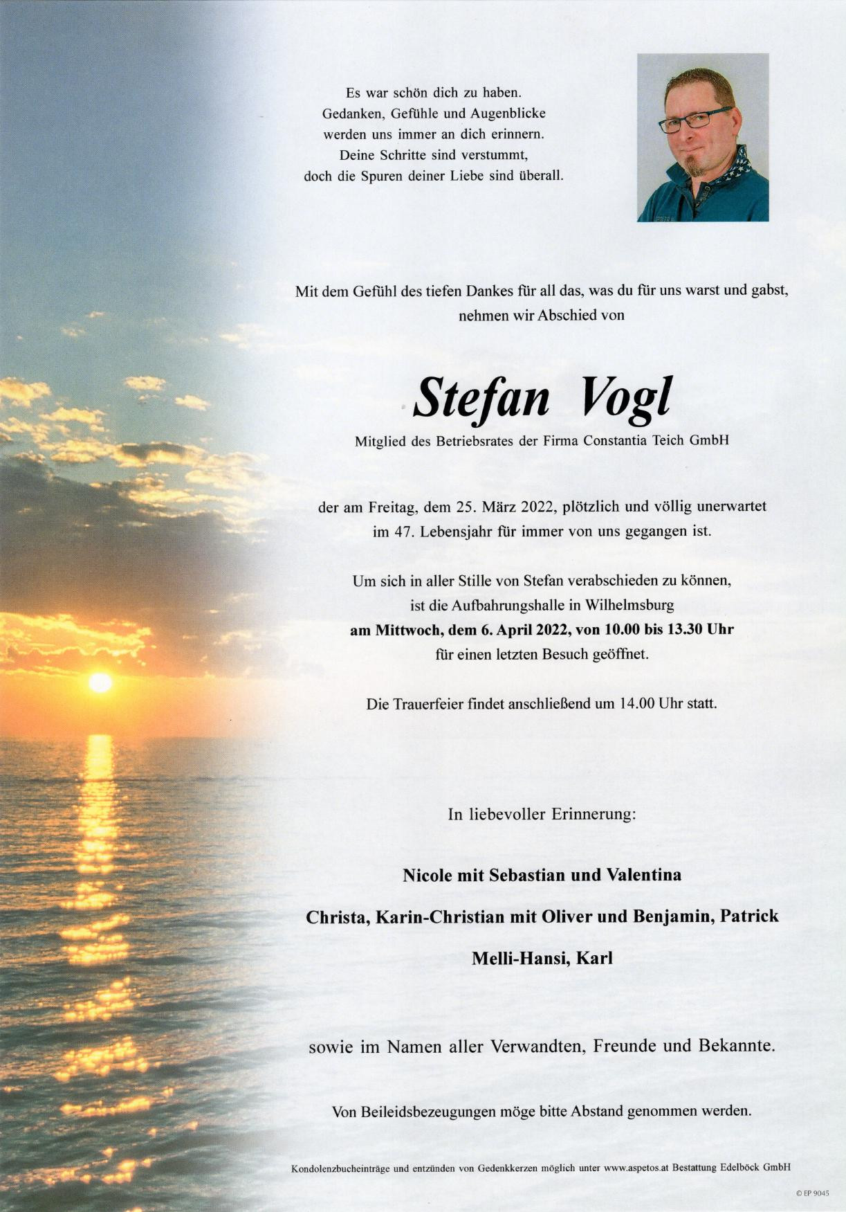 Traueranzeige von Stefan Vogl