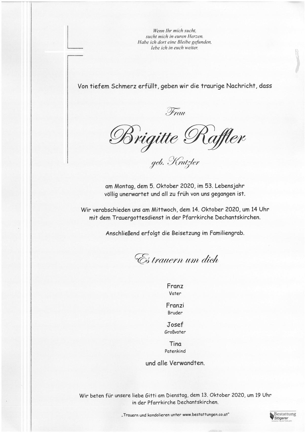 Traueranzeige von Brigitte Raffler