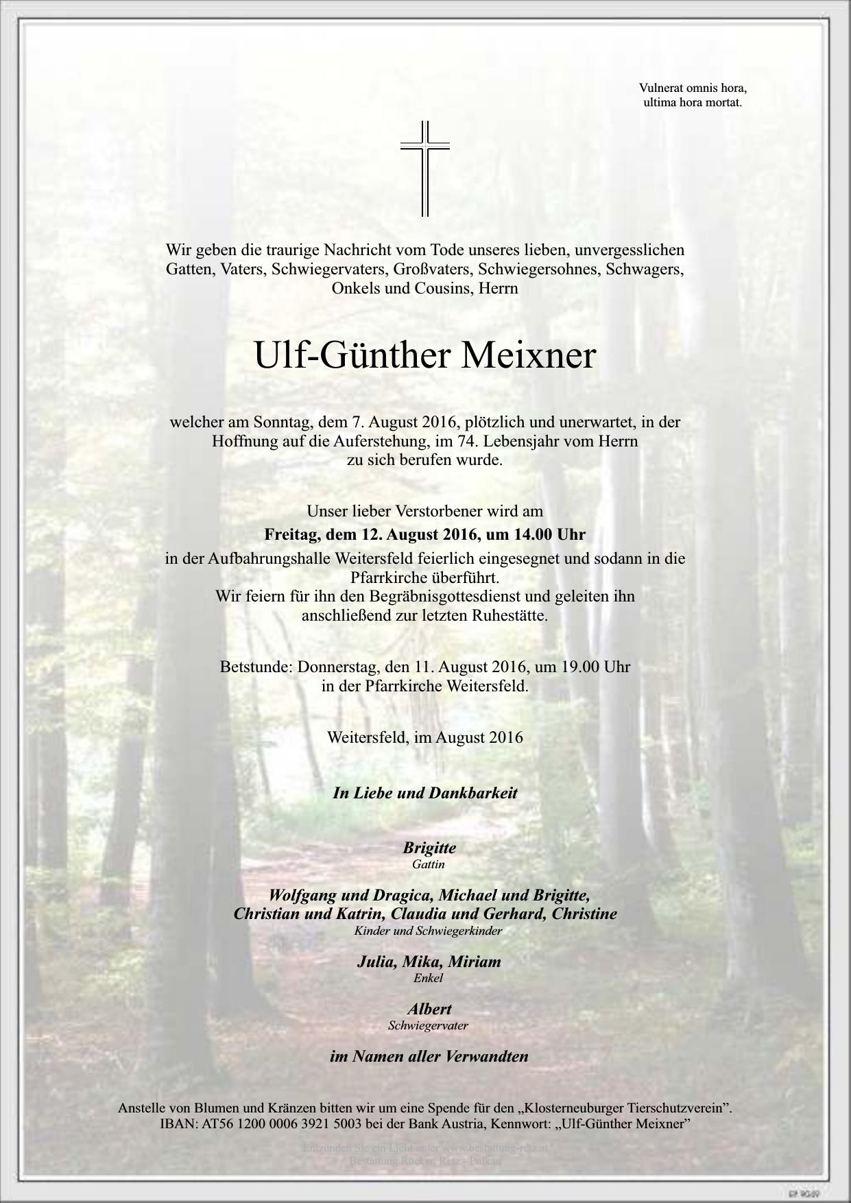 Traueranzeige von Ulf-Günther Meixner
