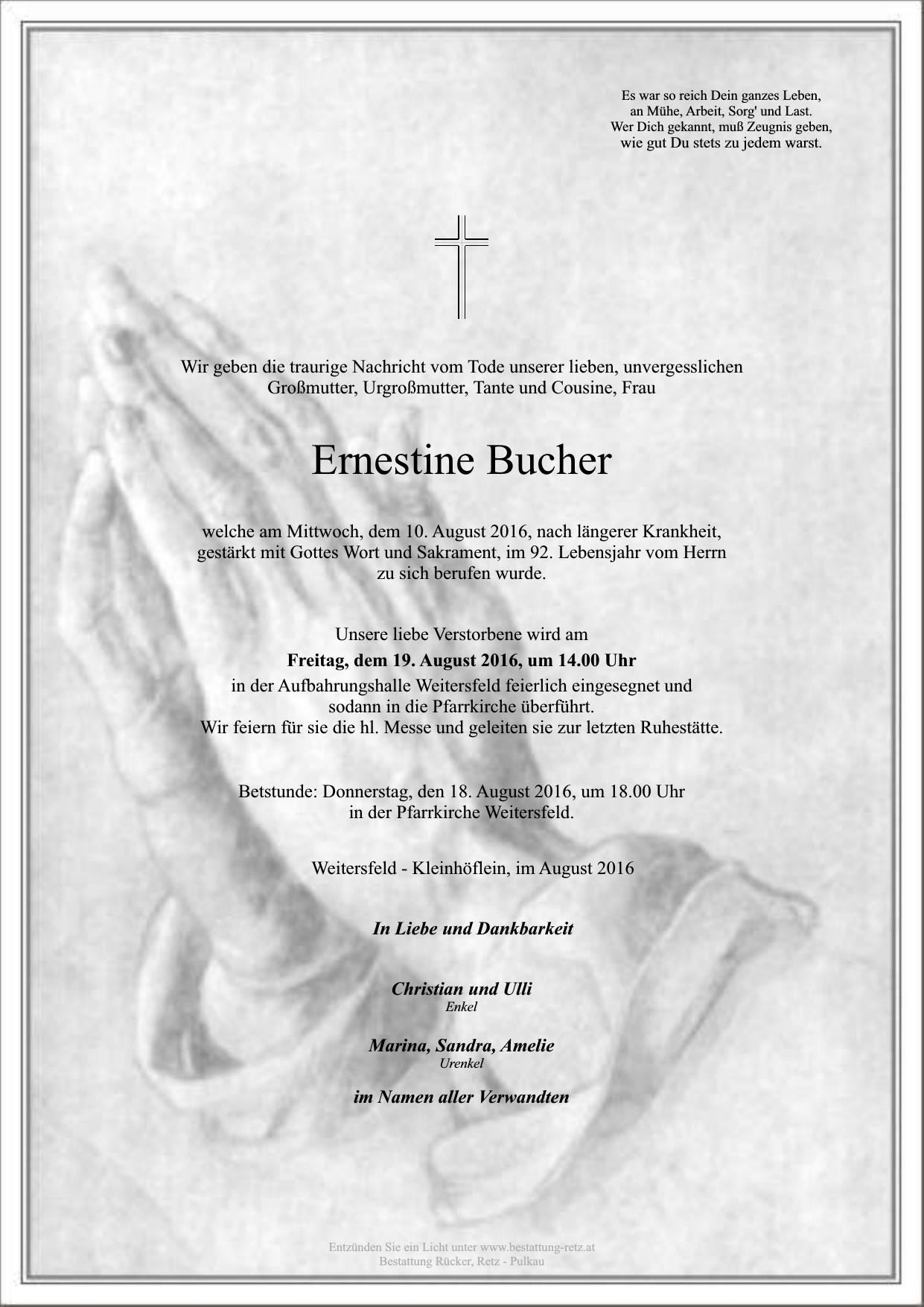 Traueranzeige von Ernestine Bucher